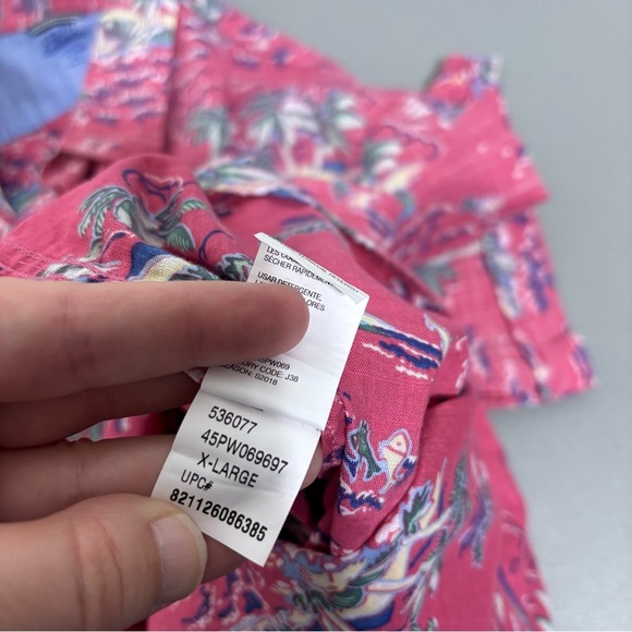 IZOD Saltwater Men's XL NWT Button Front Casual Short Sleeve Shirt Tropical Pink - Picture 7 of 9